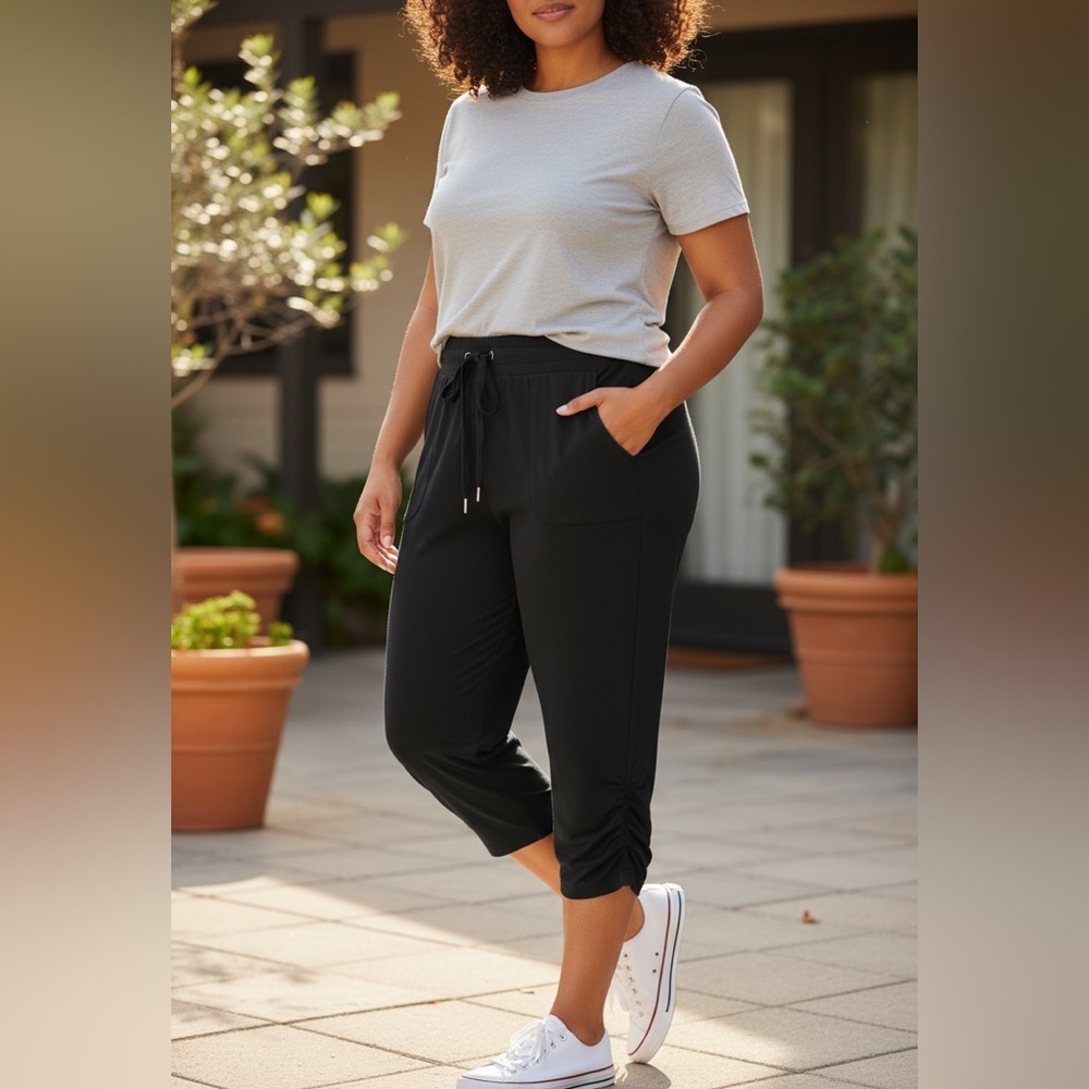 Liz Claiborne Black Pull-On Crop Joggers‎ XL Women Lounge Casual Lightweight